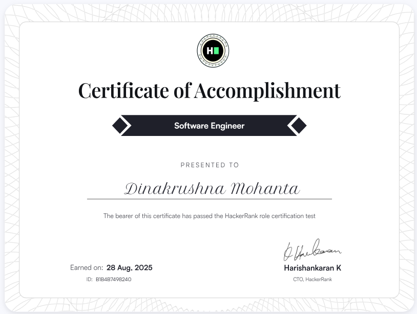 HackerRank Problem Solving Certificate